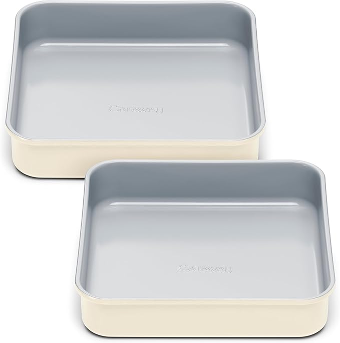 Caraway 9” Square Pan Duo - Non-Stick Ceramic Coating - Free From Forever Chemicals - Cake Pan Perfect for Brownies, Lemon Bars, & More - Cream