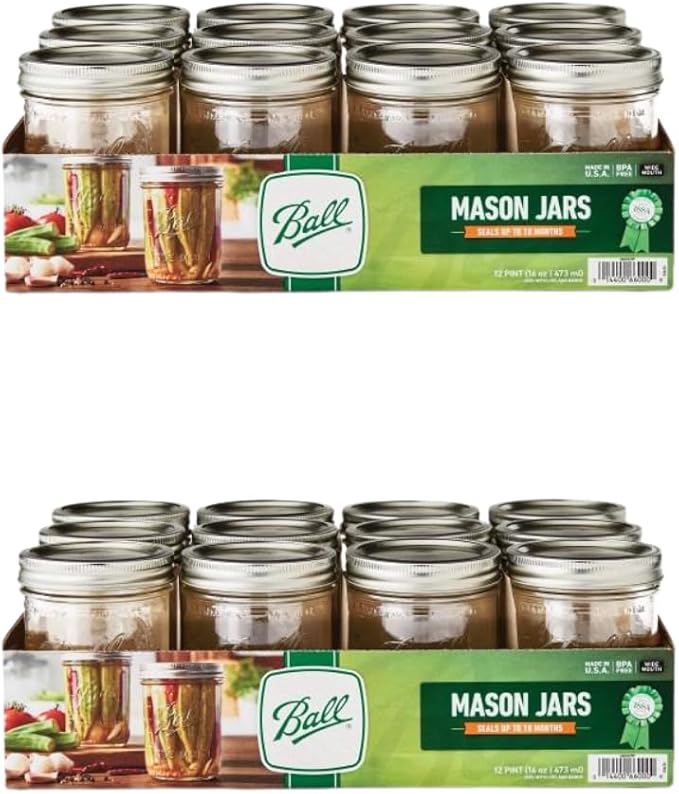 Ball Glass Mason Jars Regular Mouth 16oz (Pack of 24) with Lids and Bands, Used for Canning, Pickling, Juice, Jam, Jelly