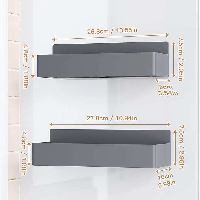 Magnetic Spice Rack for Refrigerator, Kitchen Organizer and Storage Shelf, Grey(2 Pack)