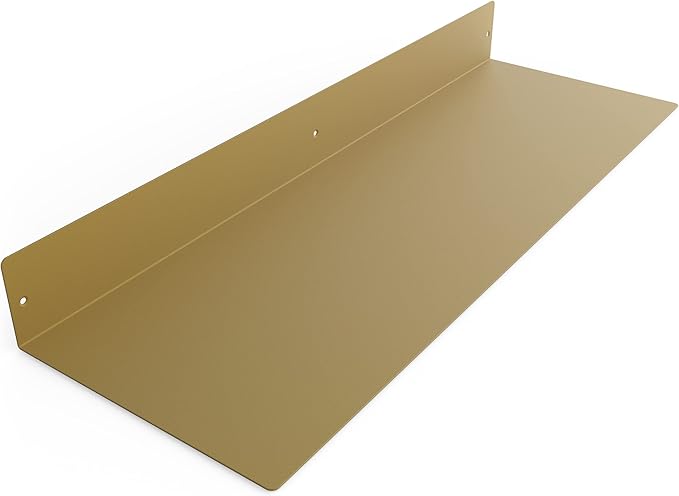 DIY CARTEL Made in USA 24 Inch Linear Floating Shelf - Raw Steel - Industrial Heavy Duty Metal Wall Mounted Modern Farmhouse Rustic Designed Shelf Ledge (24-in X 8-in Powder Coated Gold)