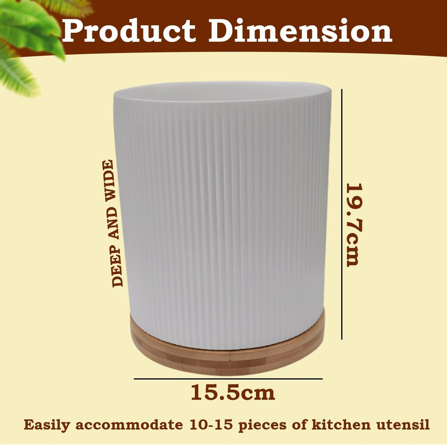 Utensils Holder 360° Rotating Ceramic Kitchen Utensils Holder for Countertop, Utensil Crock for Farmhouse Kitchen Décor, Rotatable & Detachable Wooden Base [White]