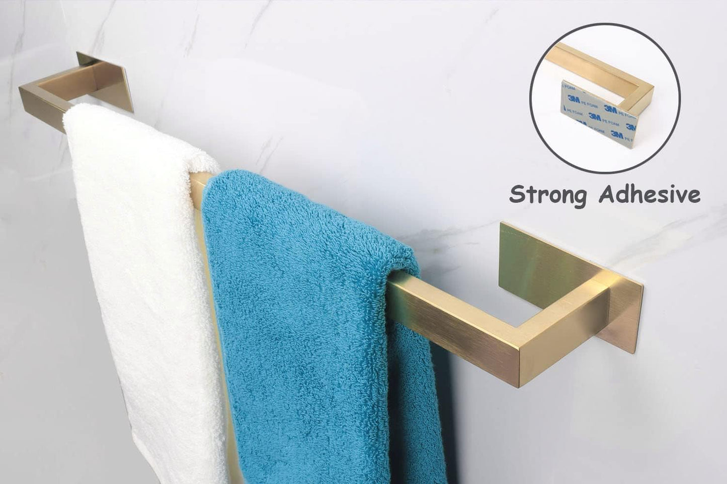 Bathroom Towel Bar Self Adhesive, No Drilling Towel Rack Easy to Install,Hand Towel Holder Made of Premium Stainless Steel Sticky on Hand Towel Hanger for Kitchen, Toilet.(24IN, Gold)