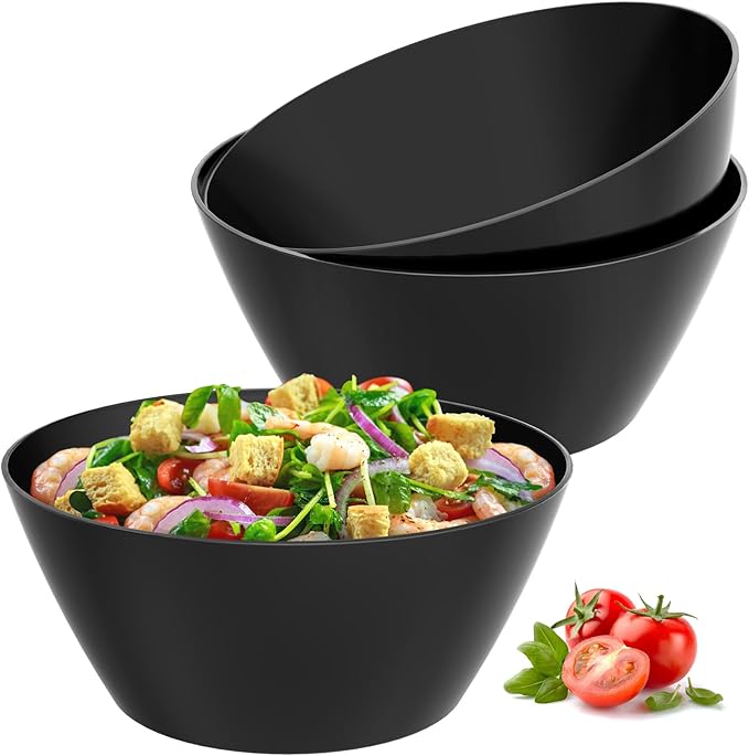 10 inch Bowls for Salad, Large Black Serving Bowl 118 oz, Bamboo Fiber Bowls Set of 3, Microwave and Dishwasher Safe, Great for Salad, Fruits, Vegetables and Pasta, BPA Free