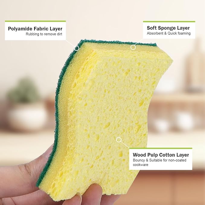 AIDEA Heavy-Duty Scrub Sponges, 6Count, Sponges for Non-Coated Cookware, Kitchen Sponge for Dishes, Scrubbing Power for Tough Messes, Cleaning Sponge for Kitchen, Bathroom, Household