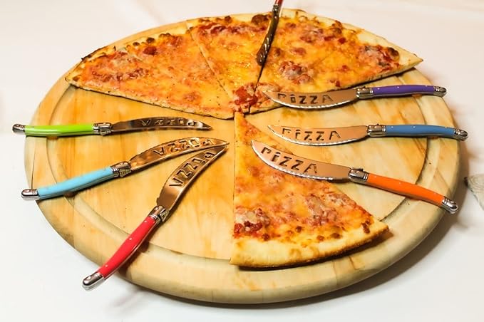 Laguiole 7-Piece Pizza Cutter Set Stainless Steel Smooth Cutting Dishwasher Safe Luxurious Sharp Knife Set for Parties (Rainbow)