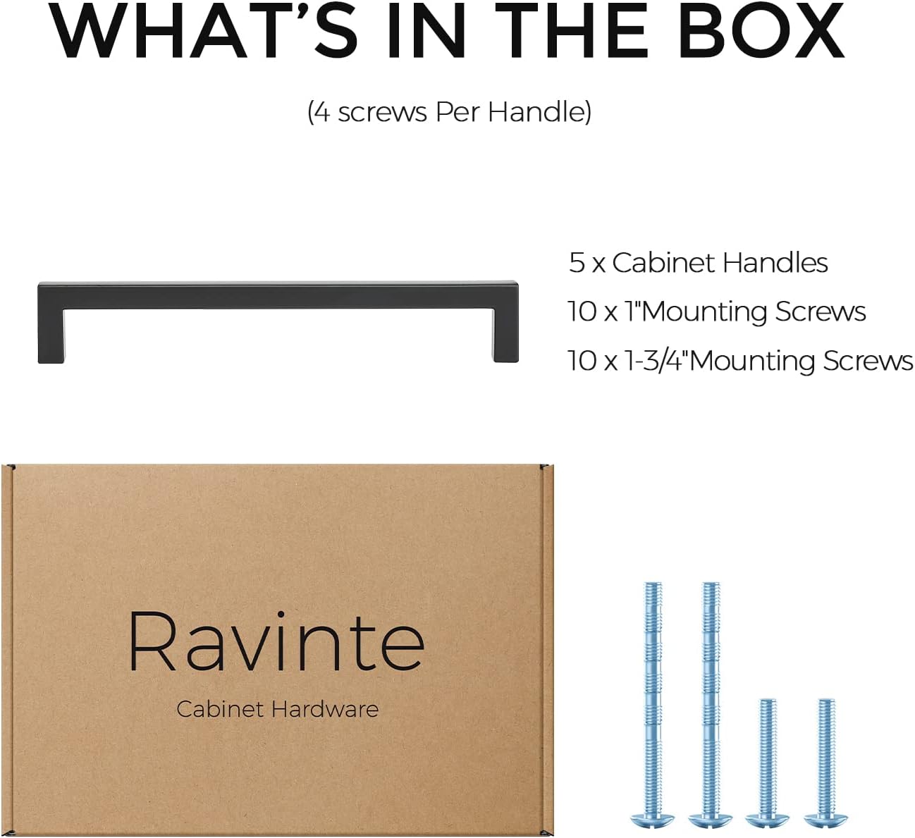 Ravinte 5 Pack Solid 6-1/4 Inch Center to Center Slim Square Bar Drawer Handles Kitchen Cabinet Hardware Matte Black Pulls