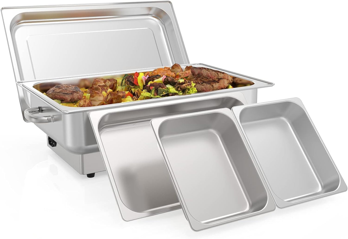 Electric Chafing Dish Buffet Set, 9QT Buffet Servers and Warmers Stainless Steel, Commercial Food Warmer with 1 Full-Size Pan & 2 Half-Size Pan, Temperature Control Display for Parties, Catering