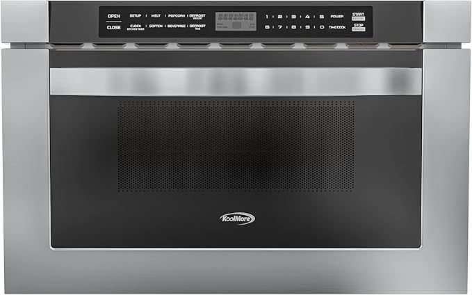KoolMore KM-MD-1SS 24 Inch Stainless-Steel Microwave Drawer Capacity, 1000W Power with 10 Custom Cooking Levels, Memory, and Timer Functions, Wall-Mounted with Flat Bottom, 24 in/1.2 Cu. Ft