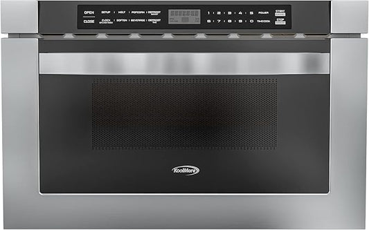 KoolMore KM-MD-1SS 24 Inch Stainless-Steel Microwave Drawer Capacity, 1000W Power with 10 Custom Cooking Levels, Memory, and Timer Functions, Wall-Mounted with Flat Bottom, 24 in/1.2 Cu. Ft