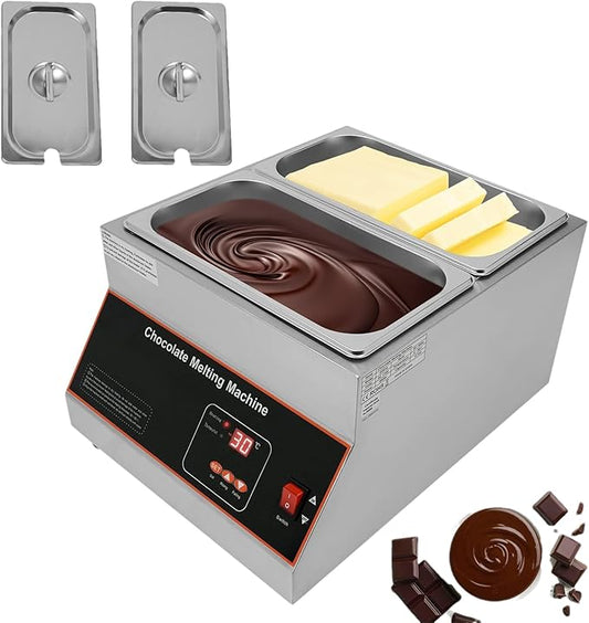 Digital Control Chocolate Tempering Machine 27 Lbs 2 Tanks Commercial Chocolate Melting Machine, TEMP Control 32-203°F, 110V 500W Electric Chocolate Melting Pot with Lids for Chocolate/Milk/Cream
