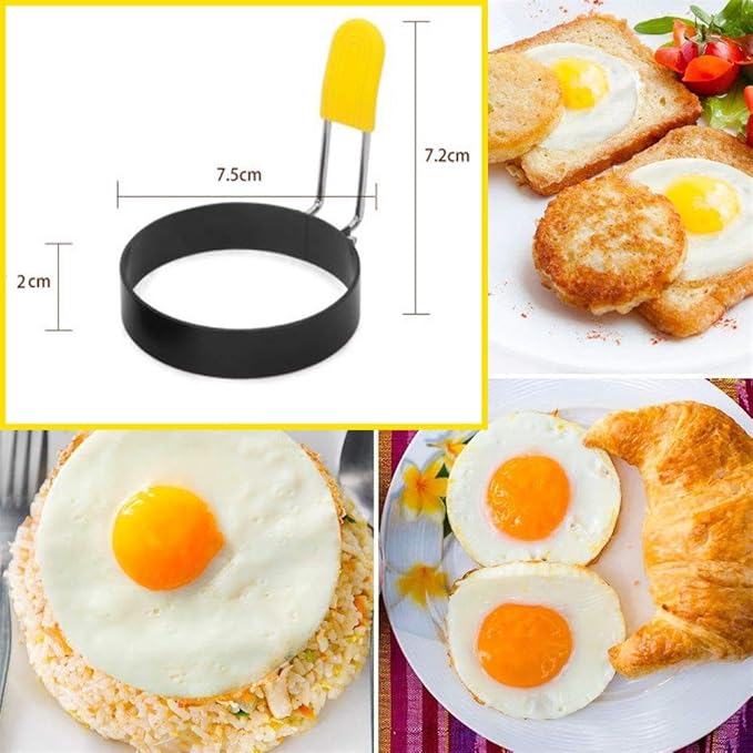 Egg Ring for Frying Eggs and English Muffin - Round Egg Shaper Mold with Anti-scald Handle - Stainless Steel Non-stick Egg Cooker Ring - 4 Pack