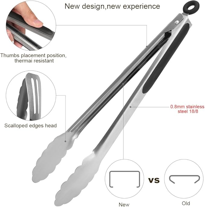 Kitchen Tongs, Joinkitch Stainless Steel Cooking Tongs Set 2 pack (12-inch.9-inch) With Heat Resistant Handle For Kitchen Outdoor Barbeque Salad Fish Thick Steak