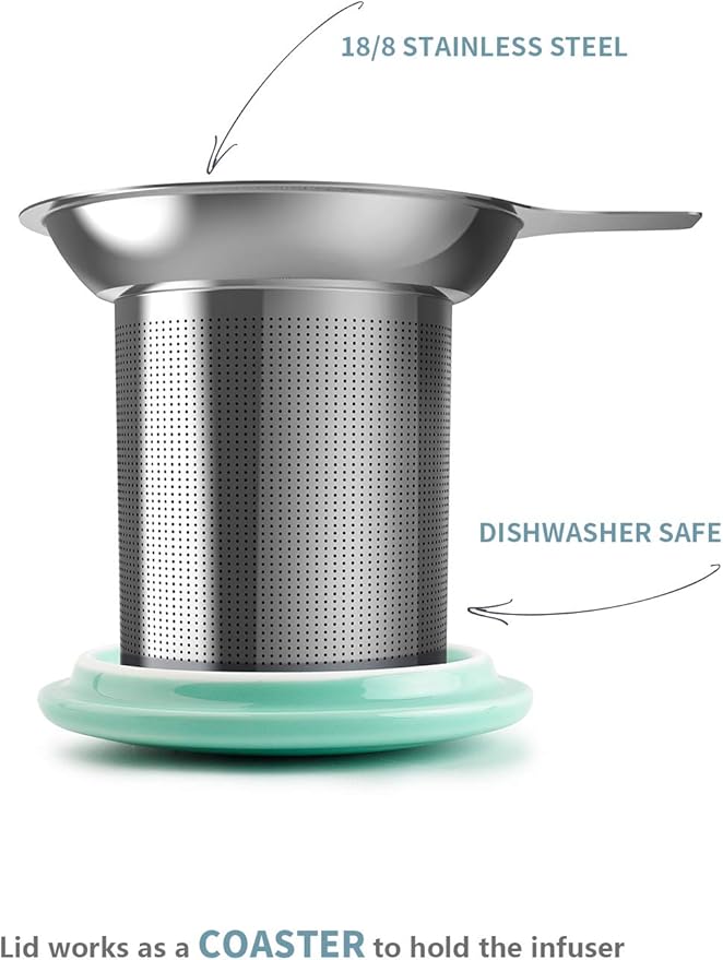 Sweese 20 OZ Porcelain Tea Mug with Infuser and Lid, Loose Leaf Tea Cup, Gifts for Tea Lover - Mint Green