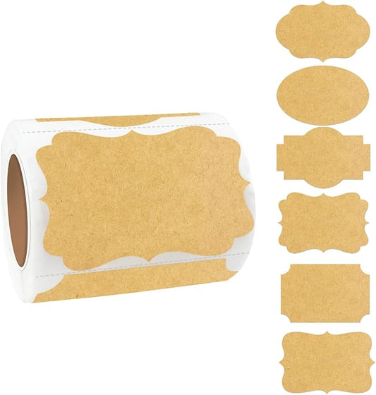 Kraft Labels Stickers, 250 PCS 3" x 2" Fancy Shape Stickers Labels for Storage Box or Food Jars Holiday Present Stickers Christmas Gift Tags Stickers