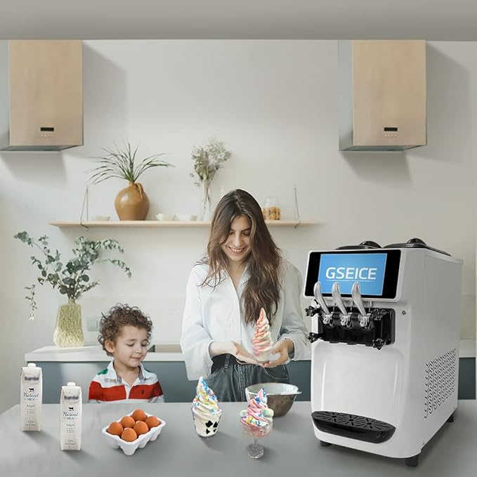Commercial Ice Cream Maker Machine, 10 Inch LCD Touch Screen Dual System Independent Operation, 6.8 to 8.4 Gal/H Soft Serve Ice Cream Machine With Pre-cooling Frequency Conversion