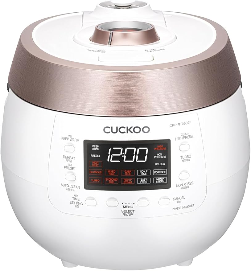 CUCKOO CRP-RT0609FW 6-Cup (Uncooked) / 12-Cup (Cooked) Twin Pressure Rice Cooker & Warmer with Nonstick Inner Pot, 14 Menu Options, Safe Steam Release, 3 Voice Guide, Auto Clean (White)