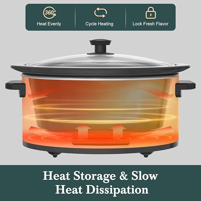 6-Quart Programmable Slow Cooker with Timer Keep Warm - Small Kitchen Appliance for Family Dinners - Serves 6+ People - Heat Settings: Keep Warm(White, Black Liner)