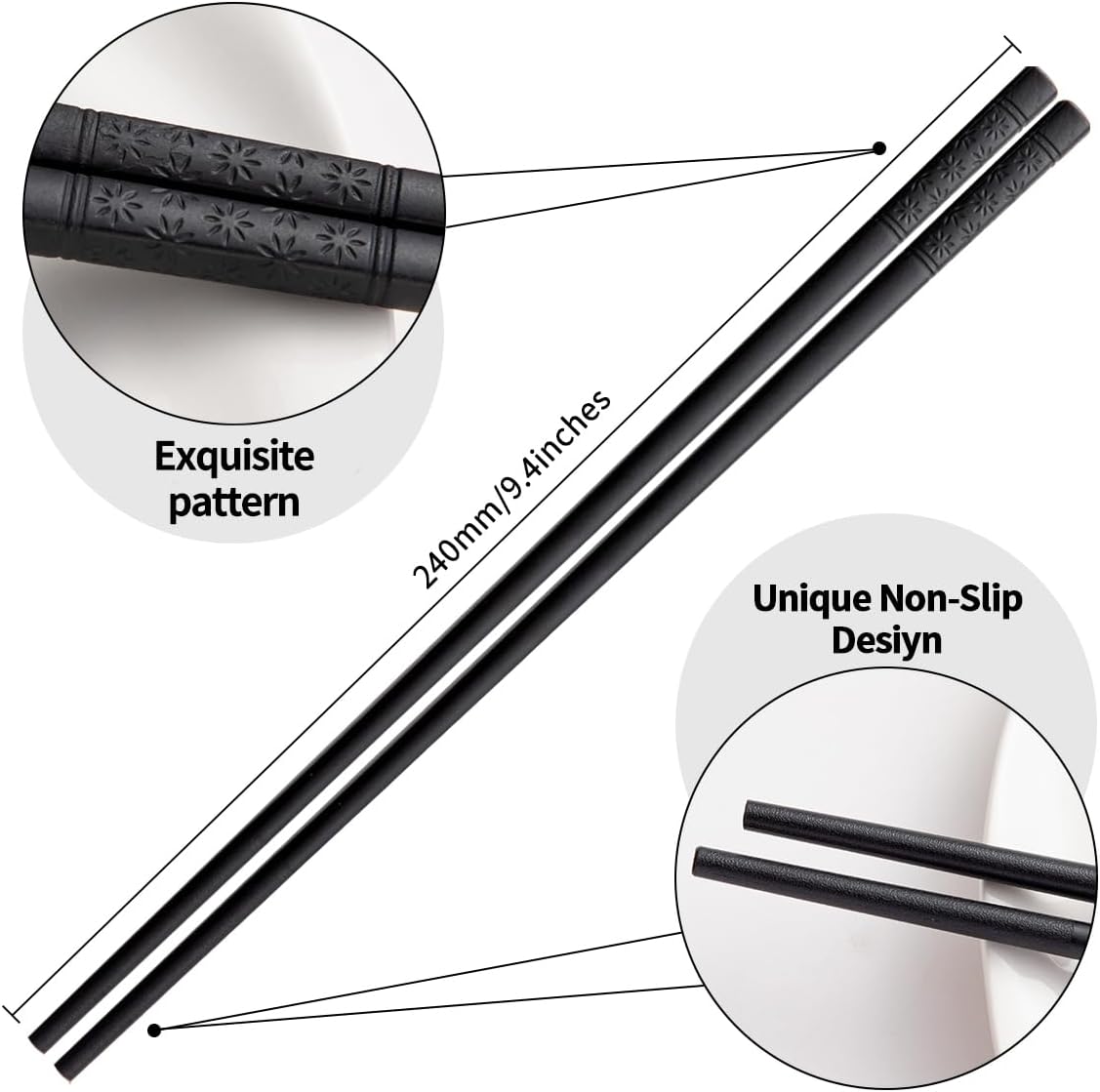 10 Pairs Fiberglass Chopsticks, Reusable Alloy Chop Sticks Non-slip Chopsticks, Dishwasher, 9 1/2 Inches