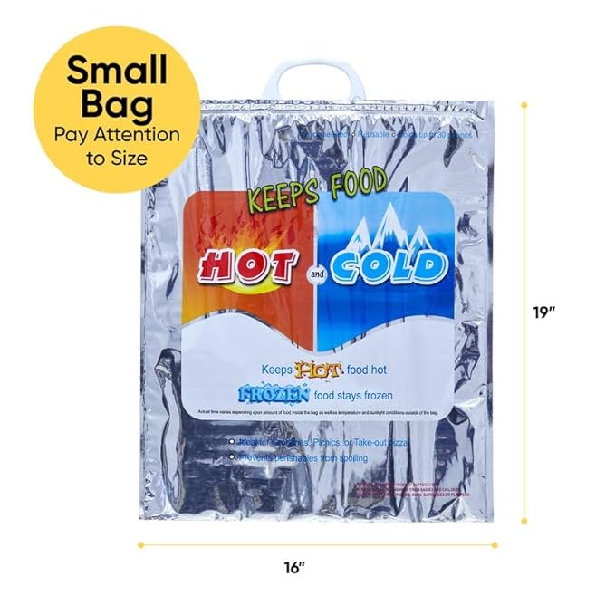 Superio Hot and Cold Insulated Bags for Food Delivery, Grocery Shopping Bags, Food Storage for Hot and Frozen Food for Travel, Disposable Cooler Bag, Reinforced Thermal Lunch Bag (12, 16"x19.25")