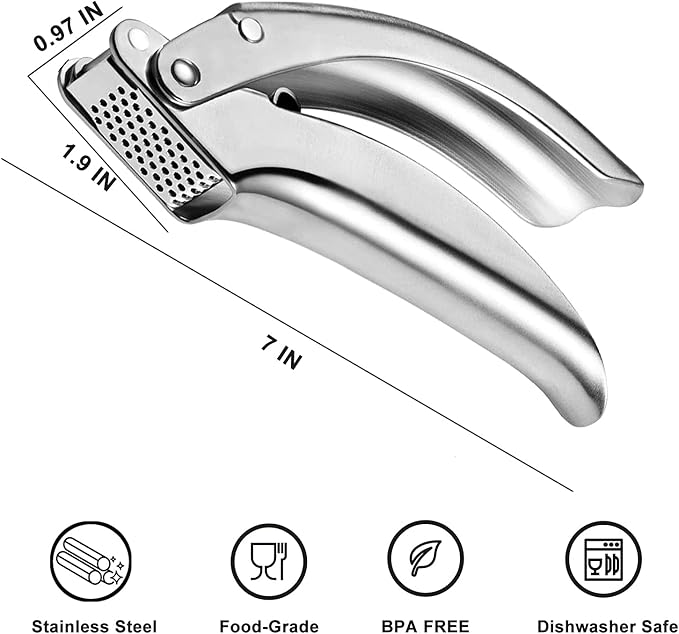 VOVOLY Premium Garlic Press Stainless Steel, No need to Peel Garlic Presser, Heavy Duty Professional Grade Double Lever-Assisted Garlic Mincer with High Capacity Chamber- Easier Clean Garlic Crusher