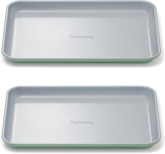 Caraway Nonstick Ceramic Small Baking Sheet Duo (9x13”) – Non-Toxic, PTFE & PFOA Free – Oven Safe – Aluminized Steel Core – Mini Sheet Pan for Baking, Roasting & More - Sage
