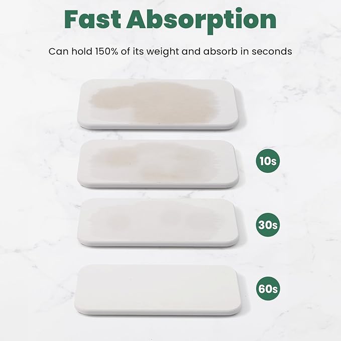 3PCS Water Absorbing Diatomaceous Earth Tray for Sink, Fast Drying Soap & Toothbrush Holders for Bathroom Counter, 1 Stone Tray, 2 Stone Coasters