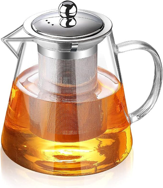 Glass Teapot with Infuser Tea Pot 32oz/43oz Tea Kettle Stovetop Safe Blooming and Loose Leaf Tea Maker Set (43oz/ 1300ml)