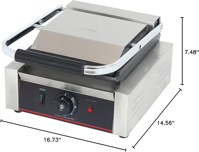 Commercial Panini Press With Grooved Grill Sandwich Maker Machine Electric Contact Grill Single (Single Grooved Top&Smooth Bottom)