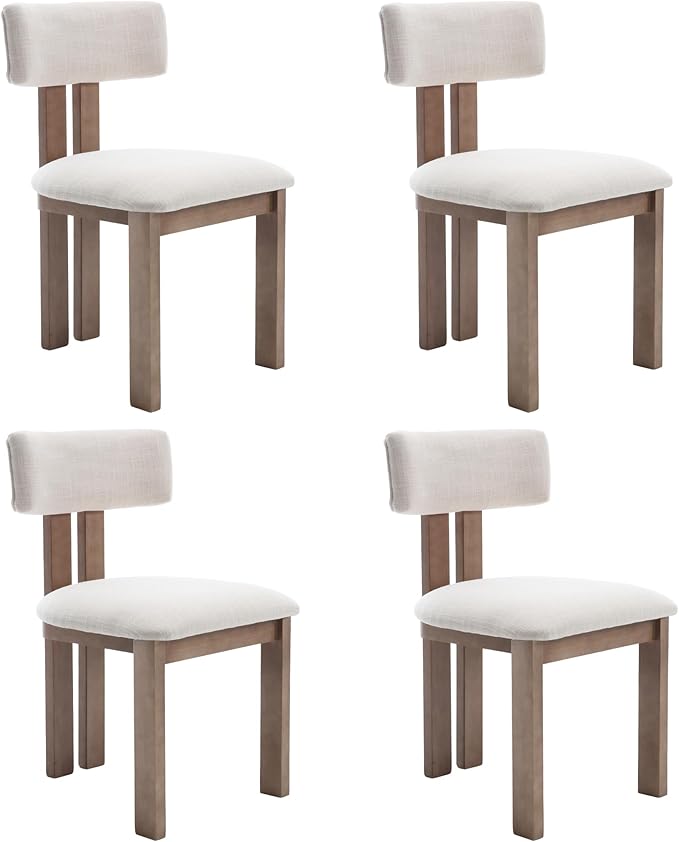 chairus Dining Chairs Set of 4 Linen Fabric Diner Chairs Farmhouse Wood Chairs for Kitchen and Dining Room, Beige