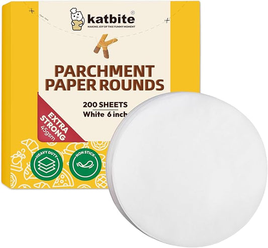 Katbite® 6 Inch 200Pcs Parchment Paper Rounds, Round Baking Sheets Paper, Uses for Cake Baking, Patty Separating, Tortilla Wrapping