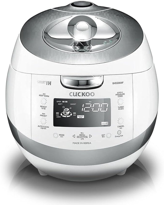 CUCKOO CRP-BHSS0609F 6-Cup (Uncooked) / 12-Cup (Cooked) Induction Heating Pressure Rice Cooker with Nonstick Inner Pot, 16 Menu Modes, Fuzzy Logic Tech, 3 Voice Guide, Auto Clean (White)