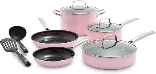 Blue Diamond 10 Piece Nonstick Cookware Set, Diamond Ceramic Pots & Pans, Dishwasher & Metal Utensil Safe, Non Toxic PFAS-Free, Kitchen Cooking Sauce & Saute Pans, Oven & Broiler to 600F, Pink