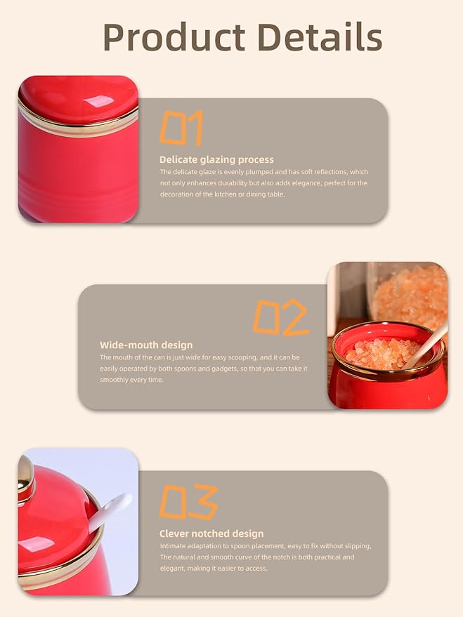 HAOTOP 12oz Sugar Bowl with Lid and Spoon,Simple Ceramic Sugar Jar Sugar Container Sugar Dispenser Coffee Bar Accessories, Modern Kitchen Countertop Canisters, Red