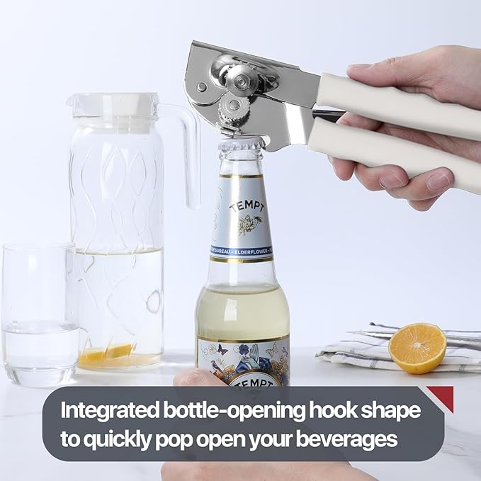 Commercial Can Opener, UHIYEE Hand Crank Can Opener Manual Heavy Duty with Comfortable Extra-long Handles, Oversized Knob, Large Handheld Can Open Easy for Big Cans, White