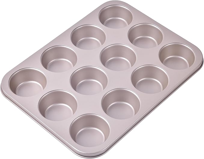 Muffin Cake Pan, 12-Cavity Non-Stick Cupcake Pan Bakeware for Oven Baking (Champagne Gold)
