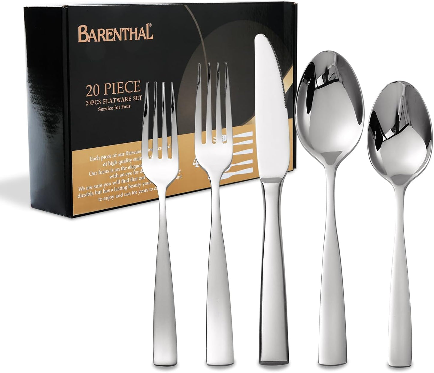 Silverware Set for 4, Barenthal 20 Piece Luxury Heavy Duty Silverware Flatware Set, Mirror Finish, Dishwasher Safe, Premium 18/10 Stainless Steel Cutlery Set for Home, Kitchen, Wedding, Party, Gift