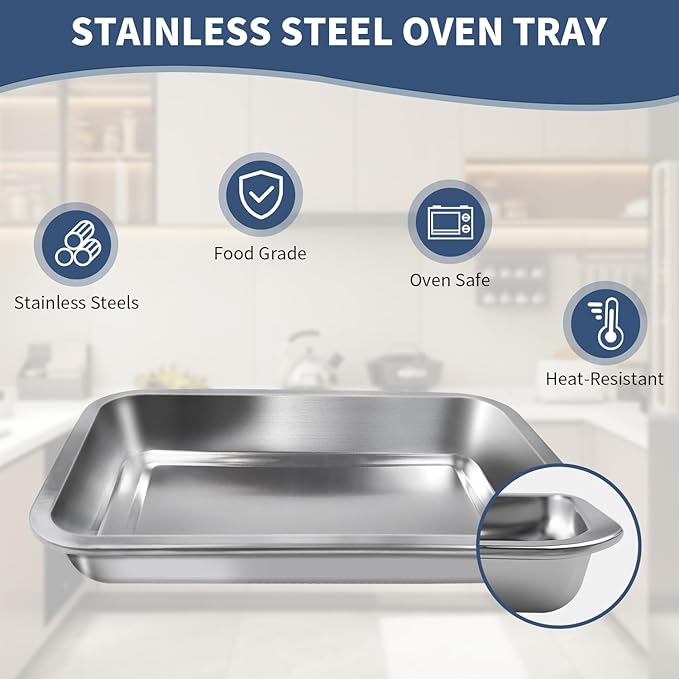 Sheet Pan with Cooling Rack Set [2 Baking Sheets + 1 Baking Rack], Stainless Steel Cookie Sheets for Baking and Wire Rack, Warp Resistant, Heavy Duty, Rust Free, Size 12.4 x 8.46 x 1.77 Inch