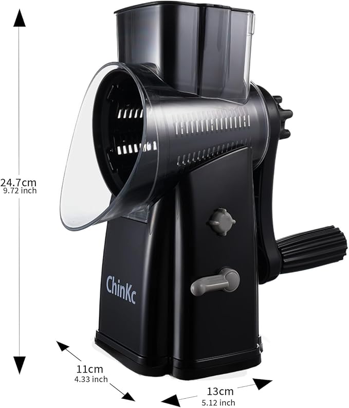 Rotary Cheese Grater Shredder - Upgraded 5 in 1 Cheese Grater with Handle and Strong Suction Base, Multi-purpose Julienne Slicer Ice Shaver Nuts Grinder for Ice, Vegetables, Fruit, Nuts