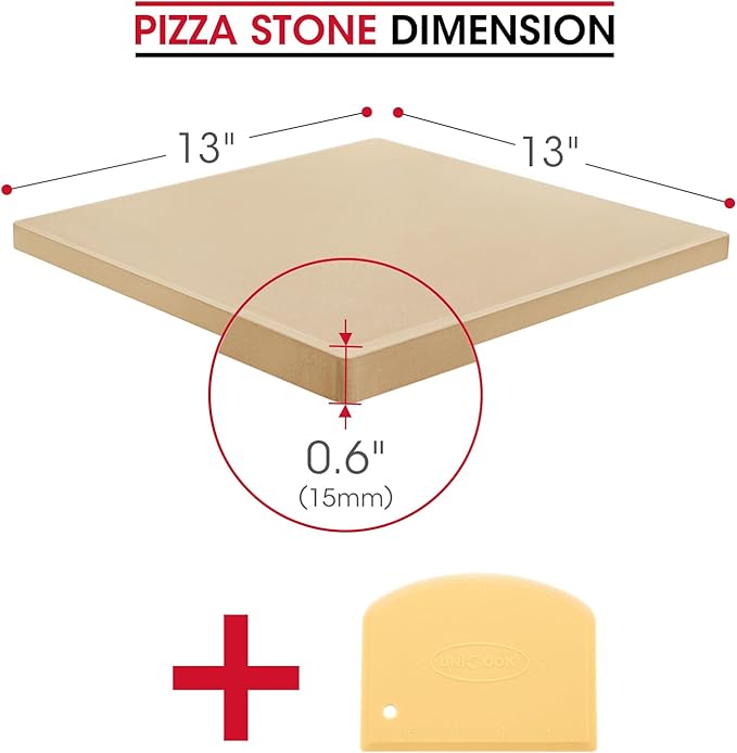 Unicook Pizza Stone 13 Inch, Cordierite Square Baking Stone for Ooni 12 Oven, Ideal for Making Crispy Crust Pizzas Bread and Cookies