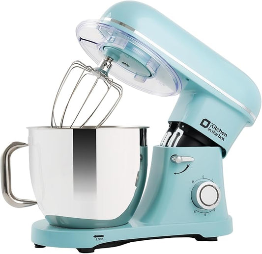 Kitchen in the box Stand Mixer - 900W Kitchen Mixer with Bowl 6.5 QT,Bread Dough Standing Mixers Tilt-head with Dough Hook, Whisk, Flat Beater and Splash Guard (Blue)