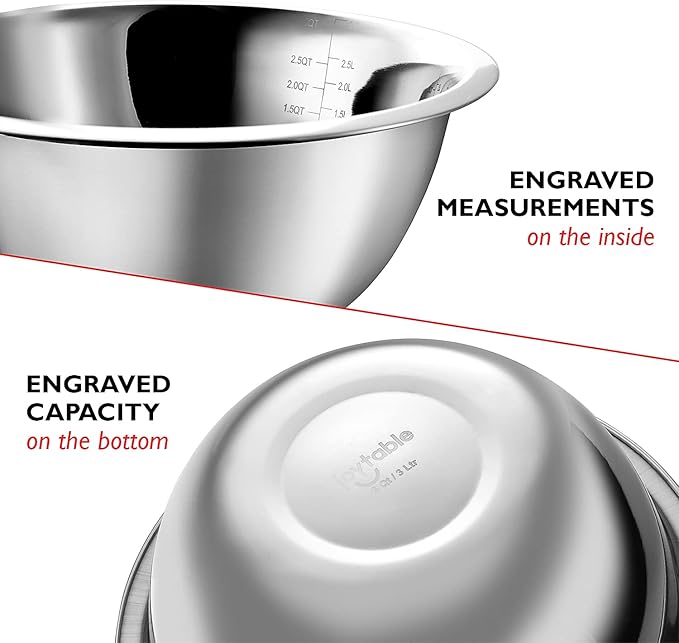 EATEX Stainless Steel Mixing Bowls with Measuring Cups & Spoons Set of 14 - Dishwasher Safe Nesting Mixing Bowl Set for Cooking, Baking & Meal Prep Non-Slip Premium Bowls