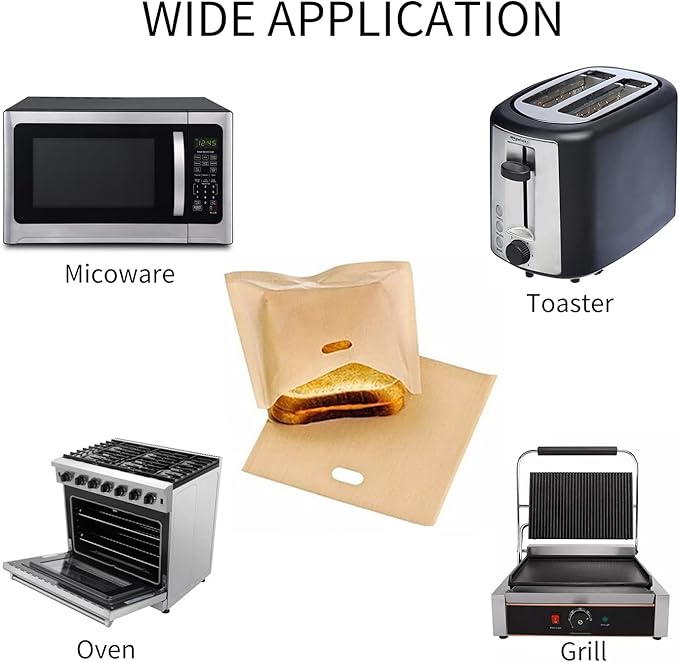 8 Pack Toaster Bags Nonstick Reusable Easy to Clean for Grilled Cheese Sandwiches Toast Bread Snacks (8)