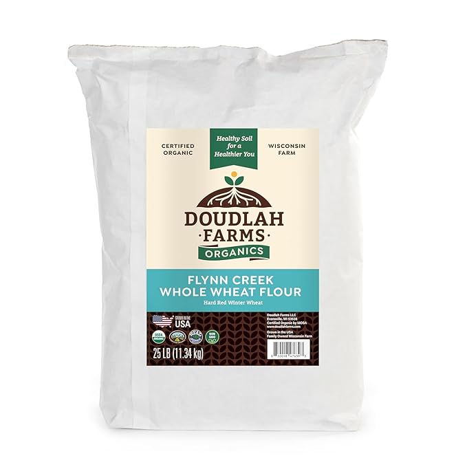 Organic Whole Wheat Flour 25 lb - Non-GMO, Pesticide-Free, Regenerative Organic Certified for Baking Bread, Pizza, Pasta, & More by Doudlah Farms
