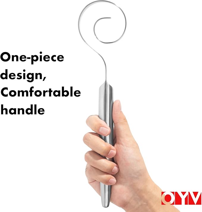 12" Seamless Dough Whisk, 18/10 Stainless Steel Bread Whisk, Danish Whisk for Sourdough, Pizza, Cookies, Pancake & Waffle, Easy to Clean Sour Dough Tools