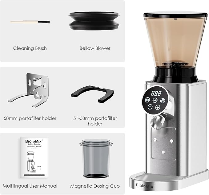 Biolomix Burr Coffee Grinder,Coffee Grinder, 48 Grind Settings and LED Control Panel,Digital Timer, Anti Static,Anti Clogging Coffee Bean Grinder,Grinds 2-12 Cups of Coffee, Black