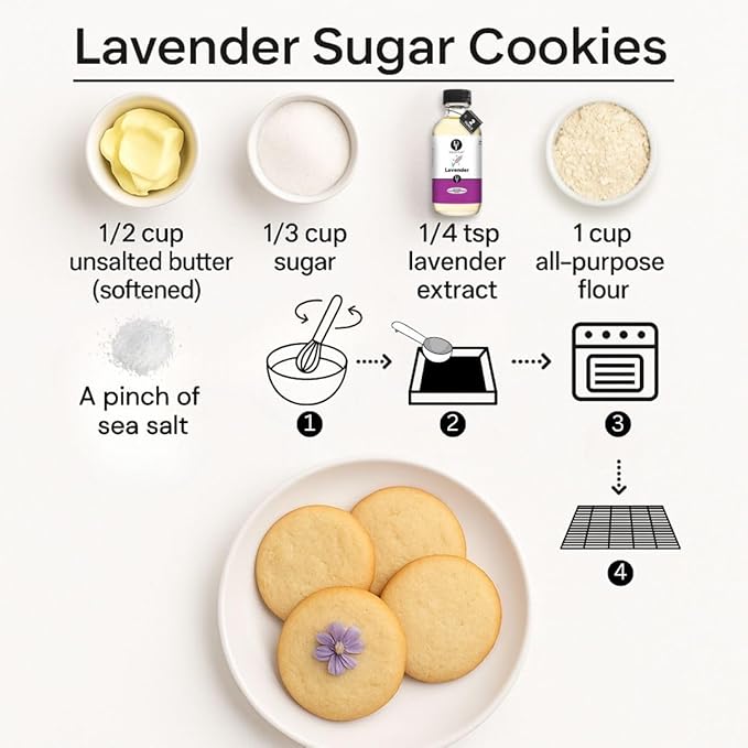 Dolce Flav Natural Lavender Extract – 2 Ounce Oil-Soluble Kosher, Sugar-Free, Concentrated Floral Lavender Flavoring for Baking, Chocolates & Desserts, Includes Measured Dropper