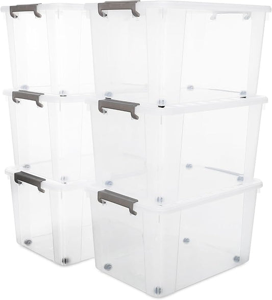 Citylife 6 Packs 69 QT Plastic Storage Bins with Lids Large Stackable Storage Containers for Organizing Clear Storage Box for Garage, Closet, Kitchen