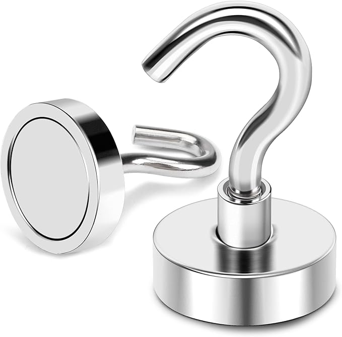 MIKEDE Magnetic Hooks Heavy Duty, 40 Lbs Magnet with Hooks for Cruise Cabins, Strong Magnets Neodymium for Hanging, Magnetic Wall Hooks for Refrigerator, Locker Decoration, Workplace -10Pack