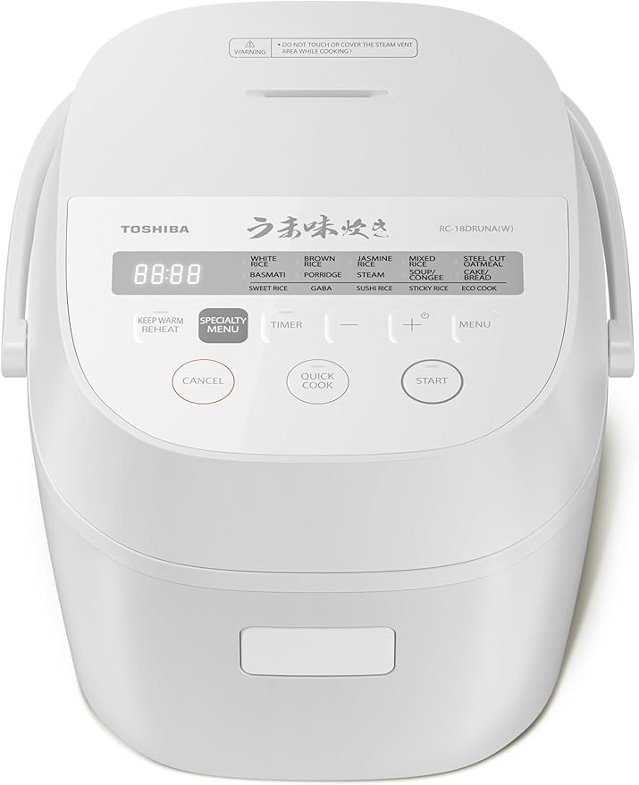 TOSHIBA Umami Smart Rice Cooker 10-Cup Uncooked, Fuzzy Logic, 15-in-1 Functions, Digital Display, Delay Timer, Keep Warm, Nonstick Inner Pot, White