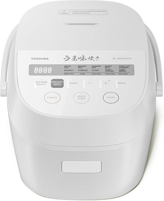 TOSHIBA Umami Smart Rice Cooker 10-Cup Uncooked, Fuzzy Logic, 15-in-1 Functions, Digital Display, Delay Timer, Keep Warm, Nonstick Inner Pot, White